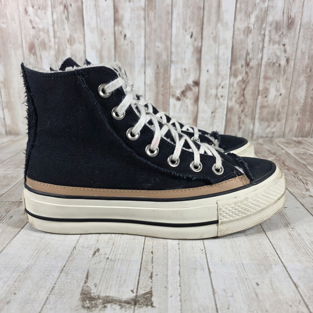 Converse All Star Lift High Top Black Faux Fur Lined Platform Sneakers‎ 573191C - Picture 1 of 8